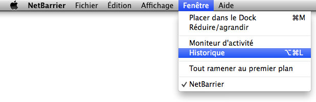 NetBarrier > menu Fenêtre > Historique