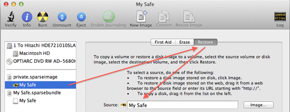 Disk Utility > My Safe > Restore > My Safe
