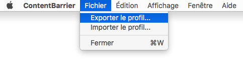 Menu Fichier > Exporter le profil…