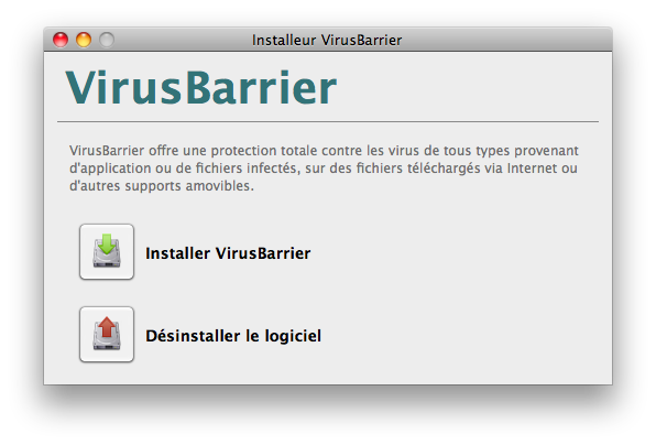 Installeur VirusBarrier - Fenêtre principale