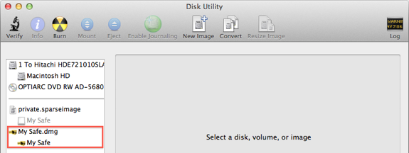 Disk Utility > My Safe.dmg > My Safe