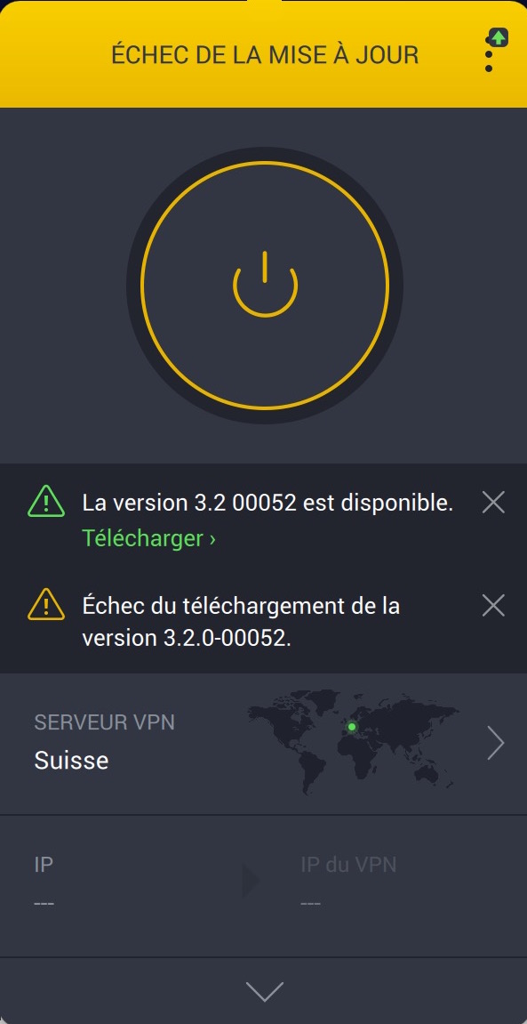 Échec de la mise à jour - Échec du téléchargement de la version 3.2-0-00052.