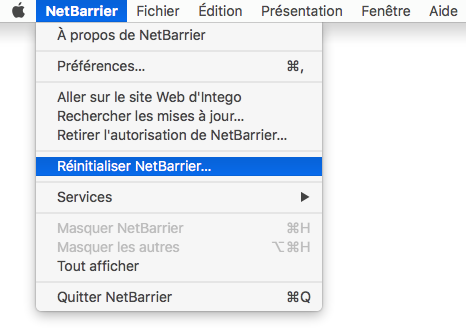 NetBarrier > Réinitialiser NetBarrier…