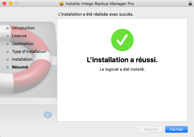 Installer Intego Backup Manager Pro > L'installation a réussi