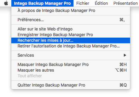 Intego Backup Manager Pro > Rechercher les mises à jour