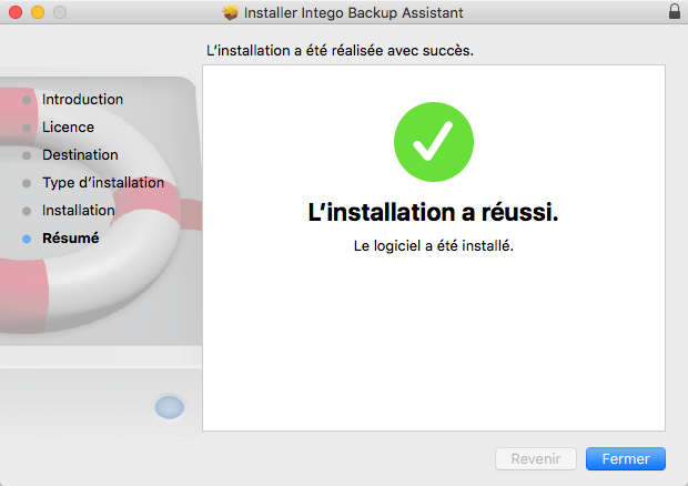 Installer Intego Backup Assistant > L'installation a réussi