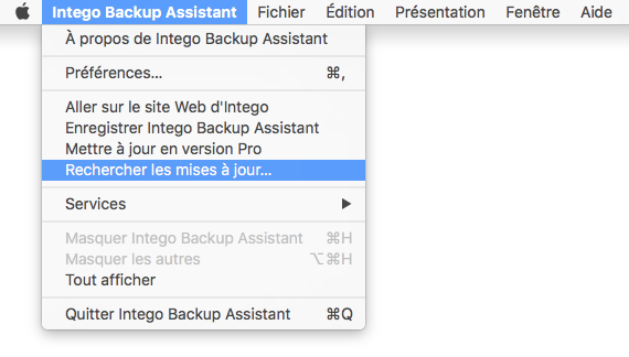 Intego Backup Assistant > Rechercher les mises à jour