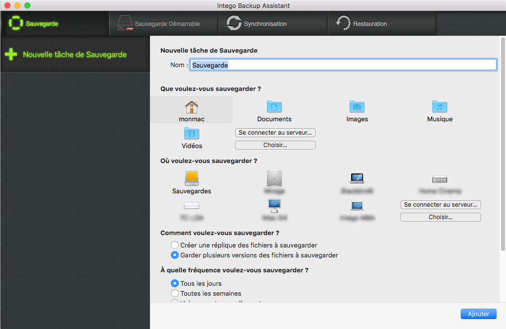 Intego Backup Assistant > Nouvelle tâche de sauvegarde