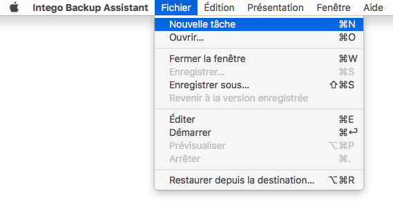 Menu Fichier > Nouvelle tâche