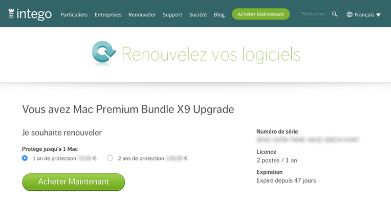 Renouvelez vos logiciels > Acheter maintenant