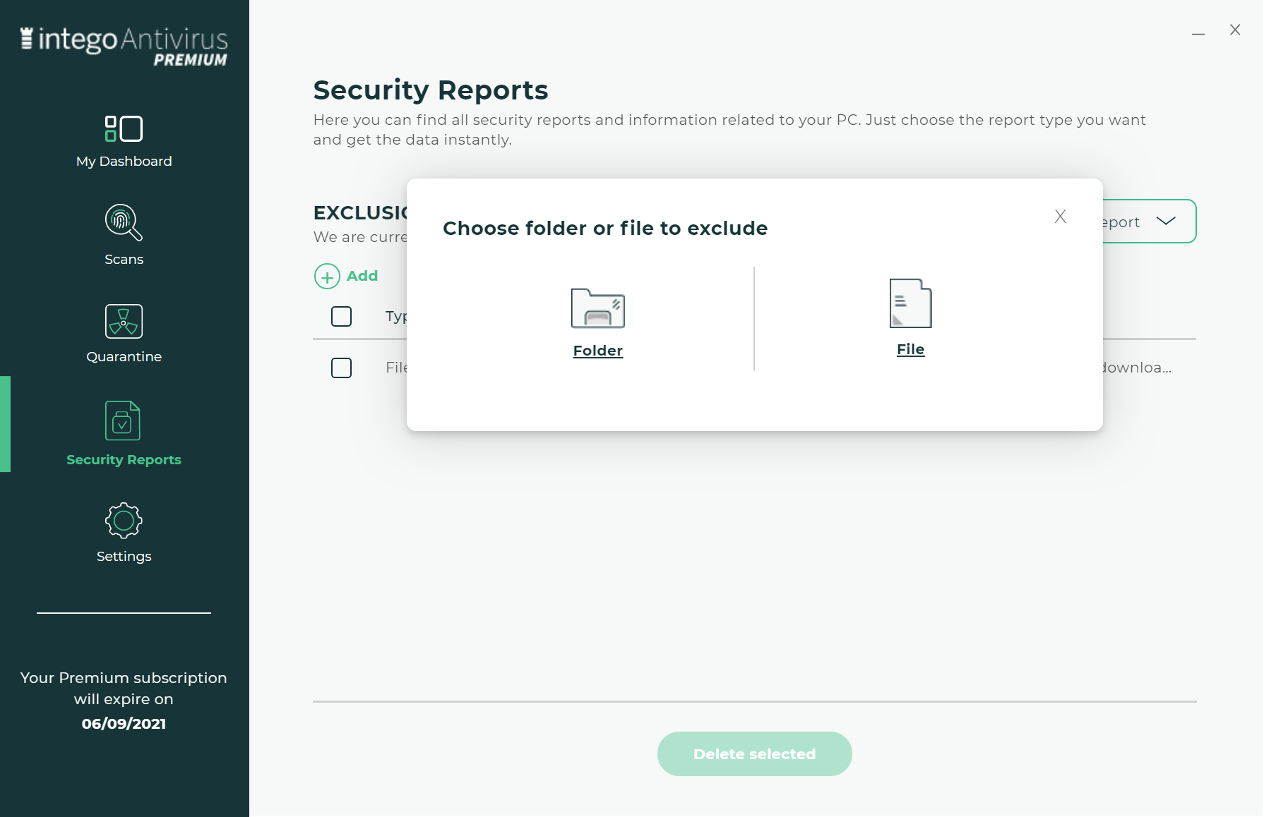 Illustration for adding files to be excluded