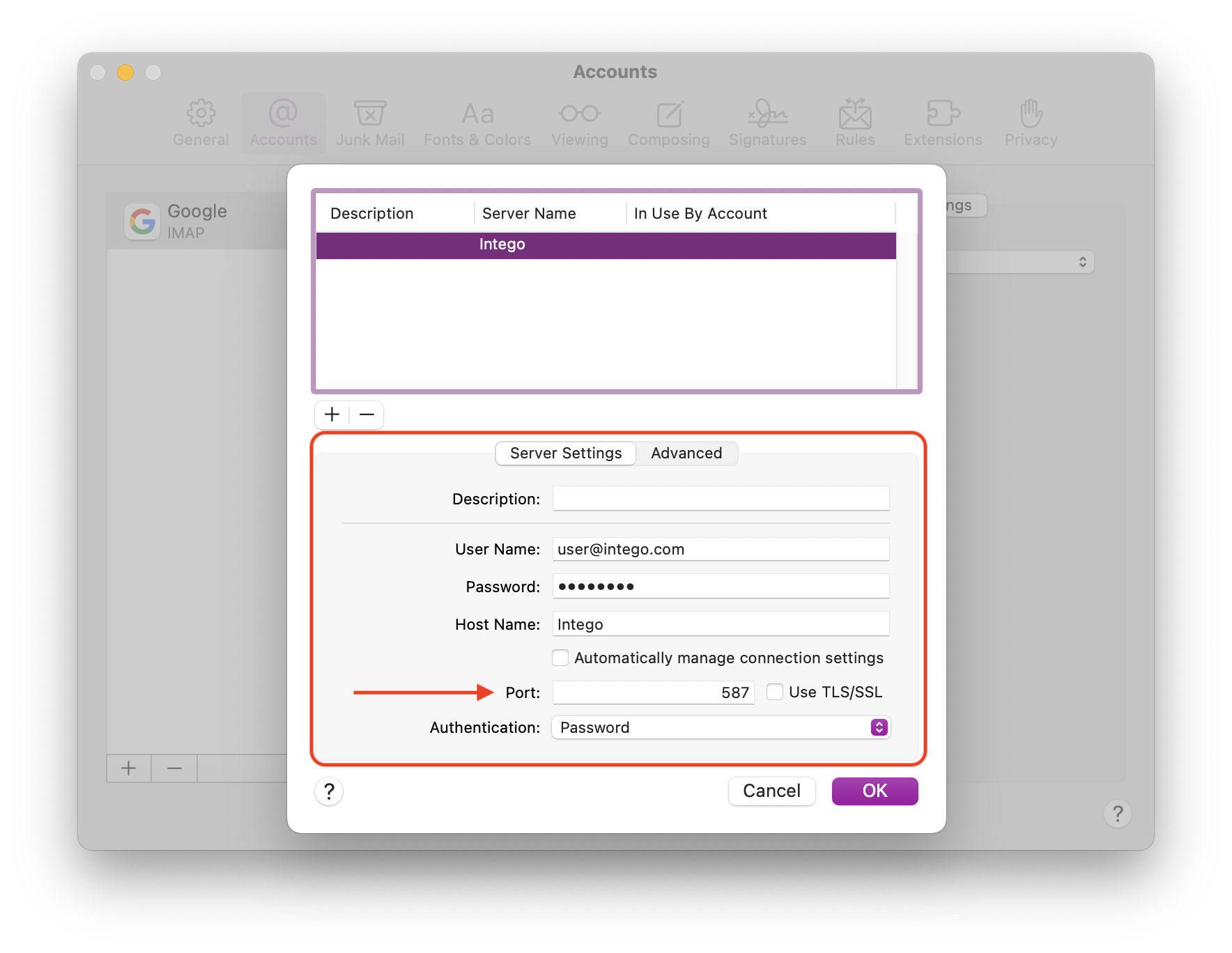 Enter account credentials and port info.png