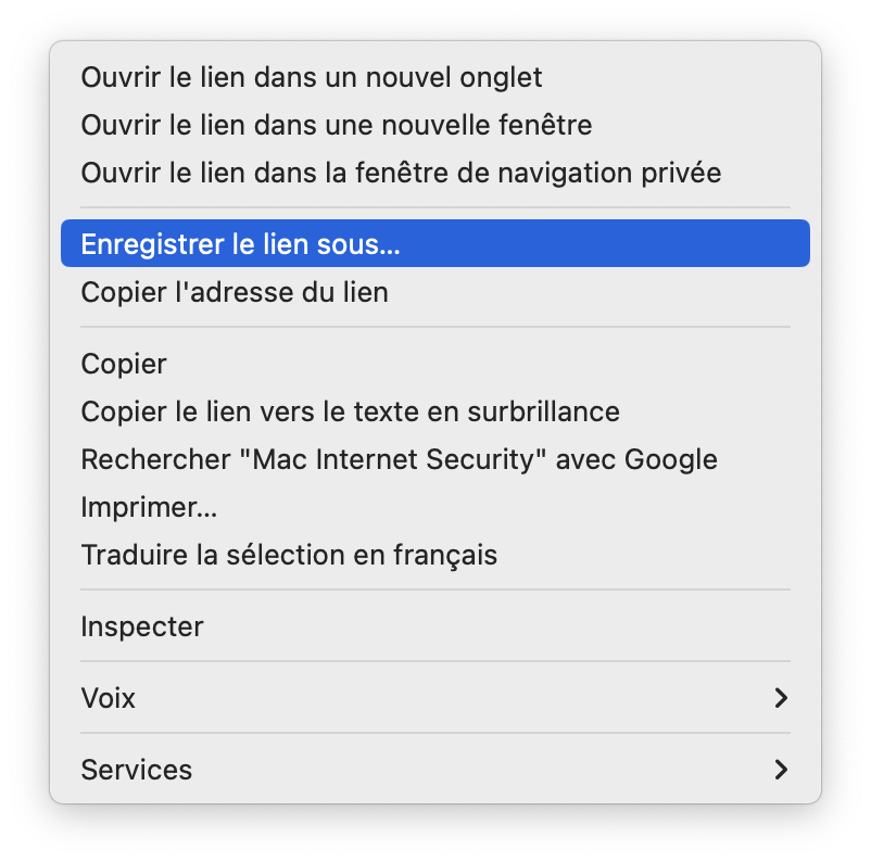 Chrome : Enregistrer le lien sous…