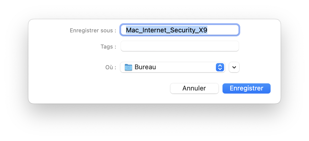 Finder : Enregistrer sous… Bureau