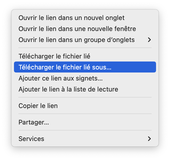 Safari : Télécharger le fichier lié sous…