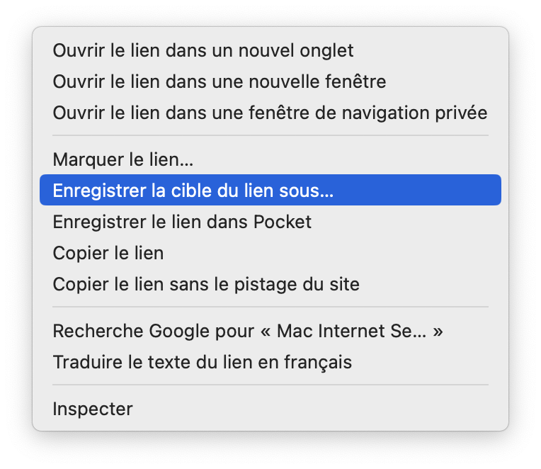 Firefox : Enregistrer la cible du lien sous…