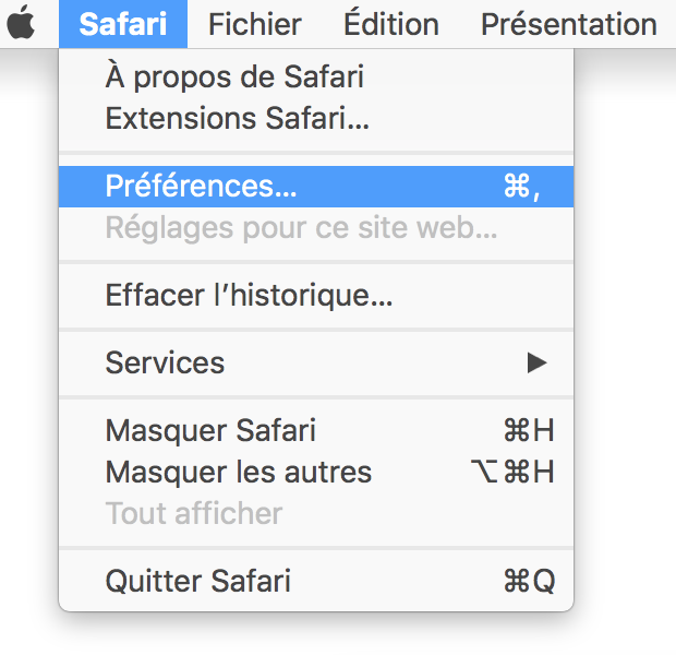 Menu Safari > Préférences…