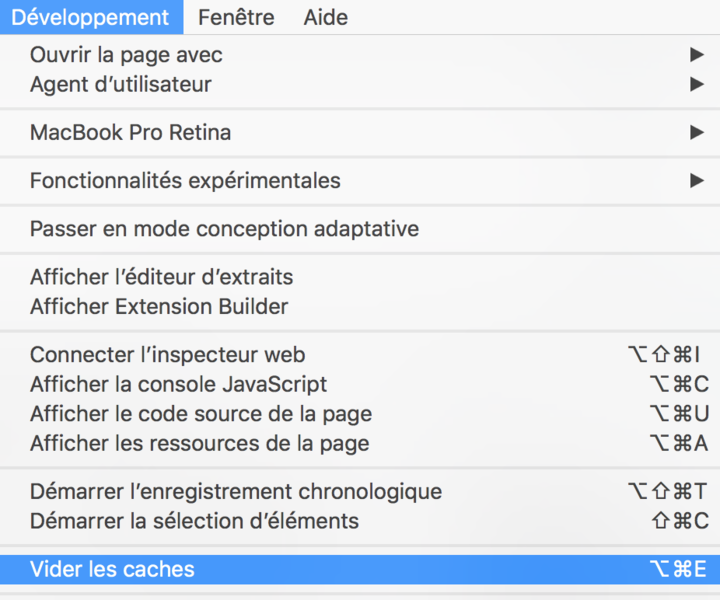 Menu Développement > Vider les caches