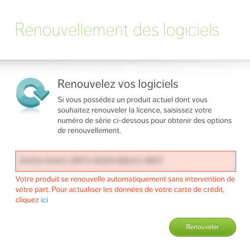 Renouvellement automatique des logiciels > Actualiser les données bancaires
