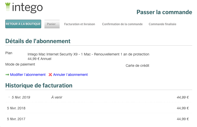 Détail de l'abonnement - Passer la commande