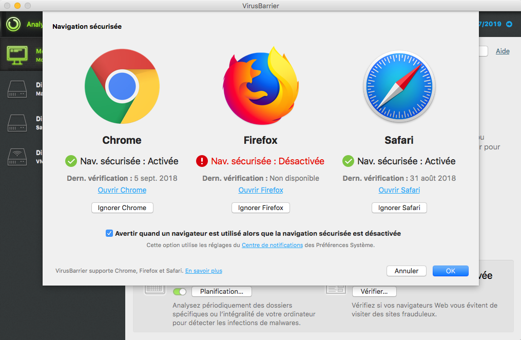 Navigation sécurisée - Chrome - Firefox - Safari