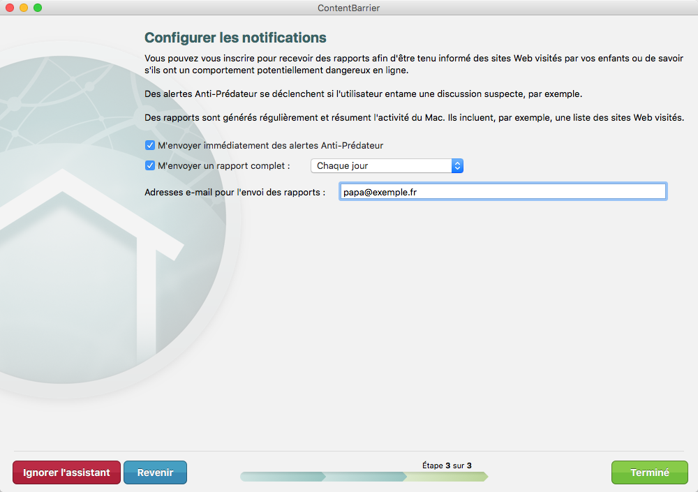 Assistant ContentBarrier > Configurer les notifications