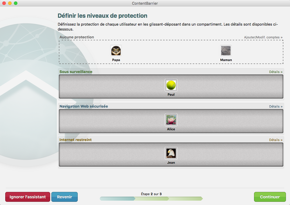 Assistant ContentBarrier > Définir les niveaux de protection