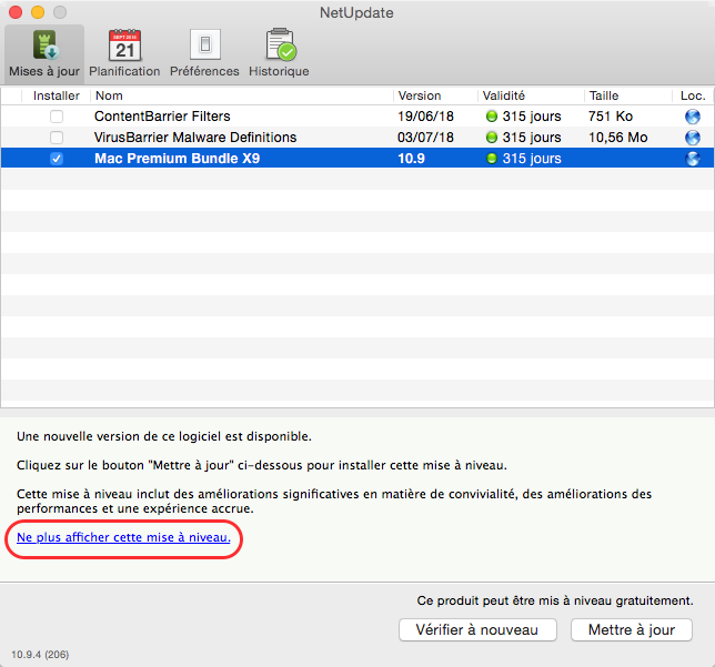 NetUpdate > Mises à jour > mise à niveau Mac Premium Bundle X9