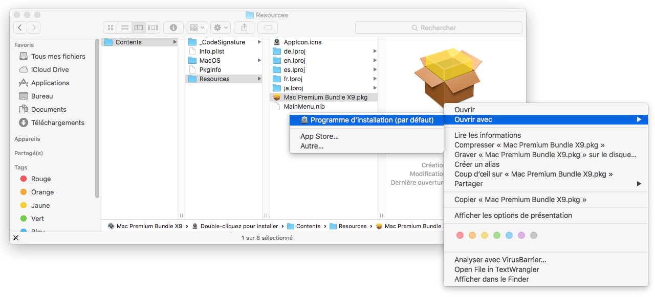 Mac Premium Bundle X9 > Double-cliquez pour installer > Contents > Resources > Mac Premium Bundle X9 .pkg
