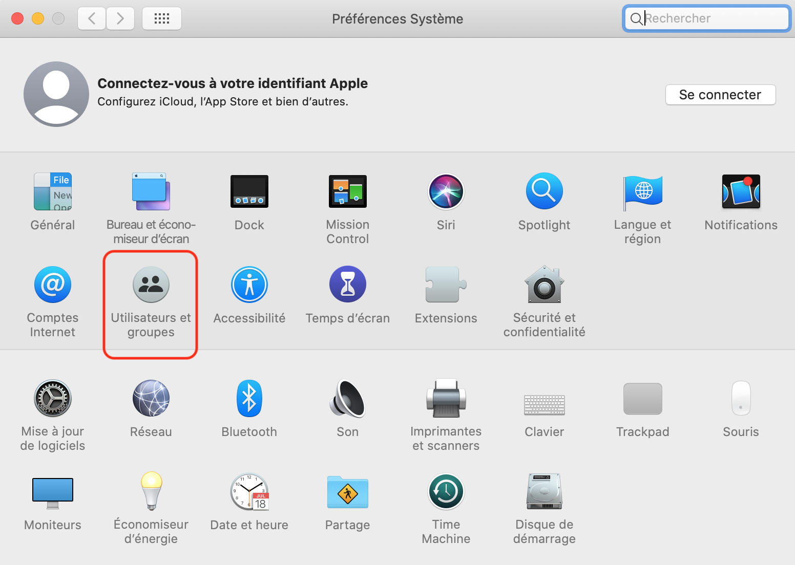  > Préférences Système… > Utilisateurs et groupes