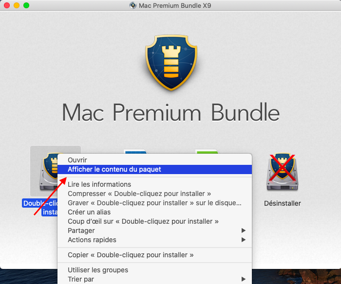 Mac Premium Bundle X9 > Installeur Double-cliquez pour installer > Afficher le contenu du paquet