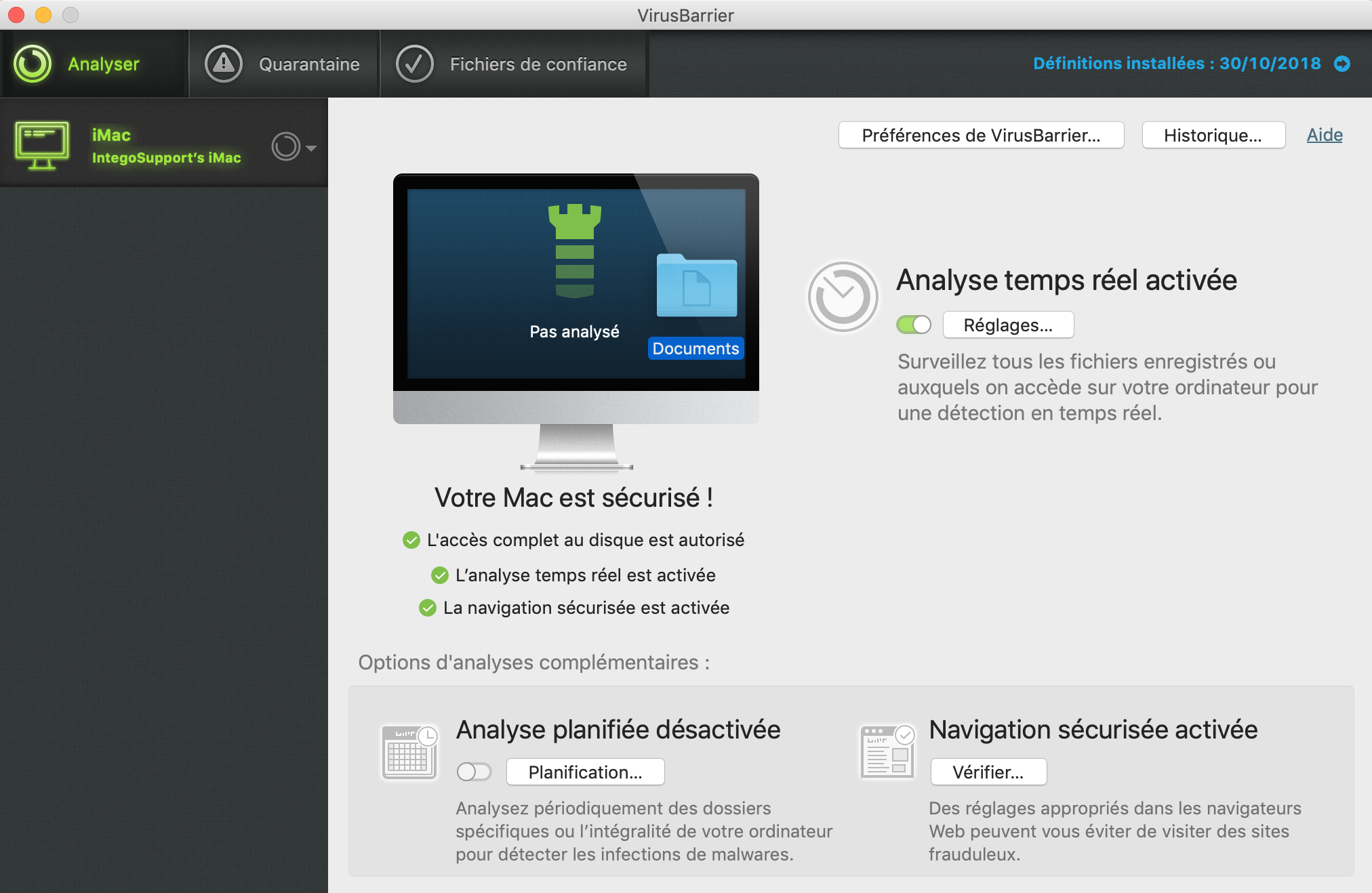 VirusBarrier > Analyser > Glisser-déposer d'un dossier Documents