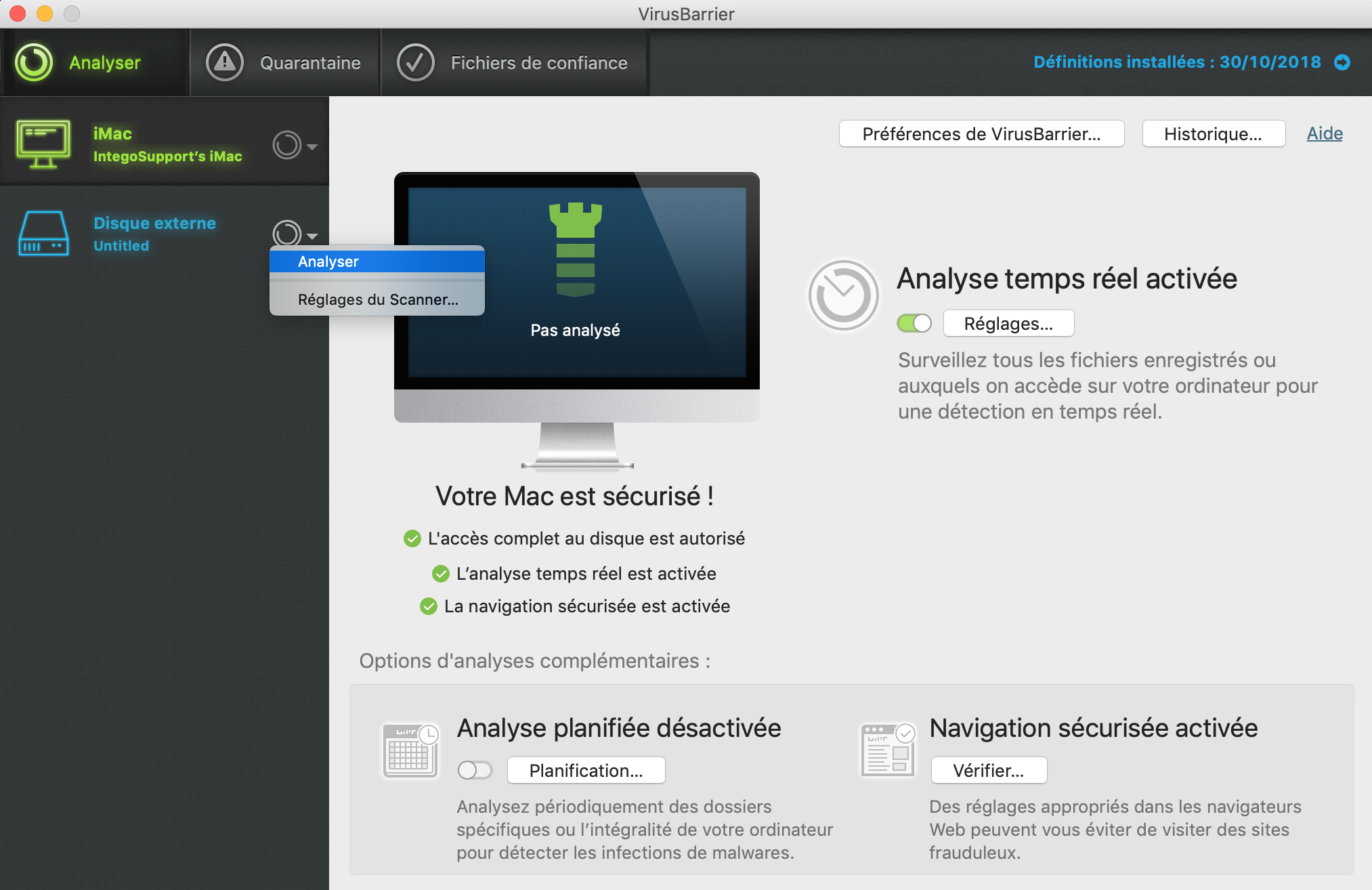 VirusBarrier > Analyser > Sauvegardes