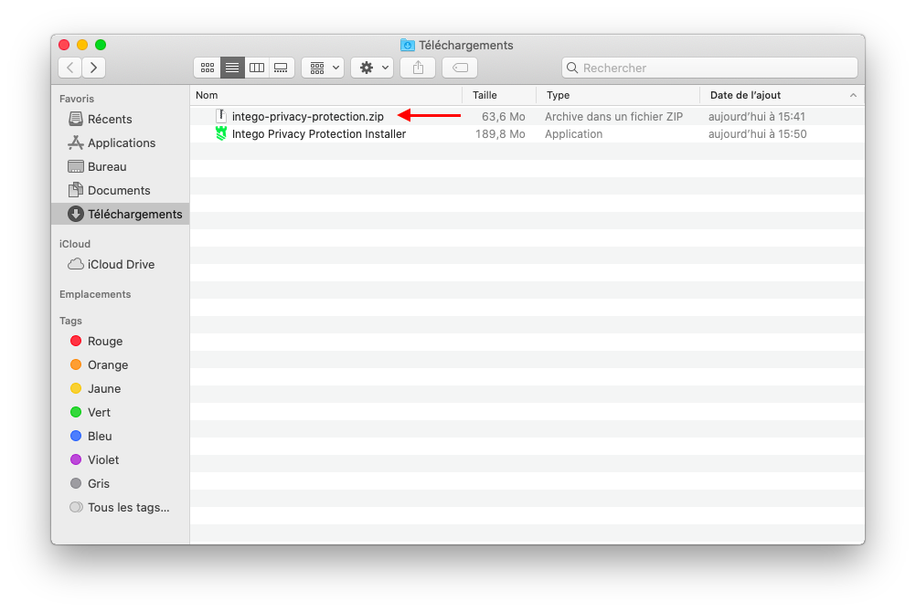 Finder > Téléchargements > intego-privacy-protection.zip