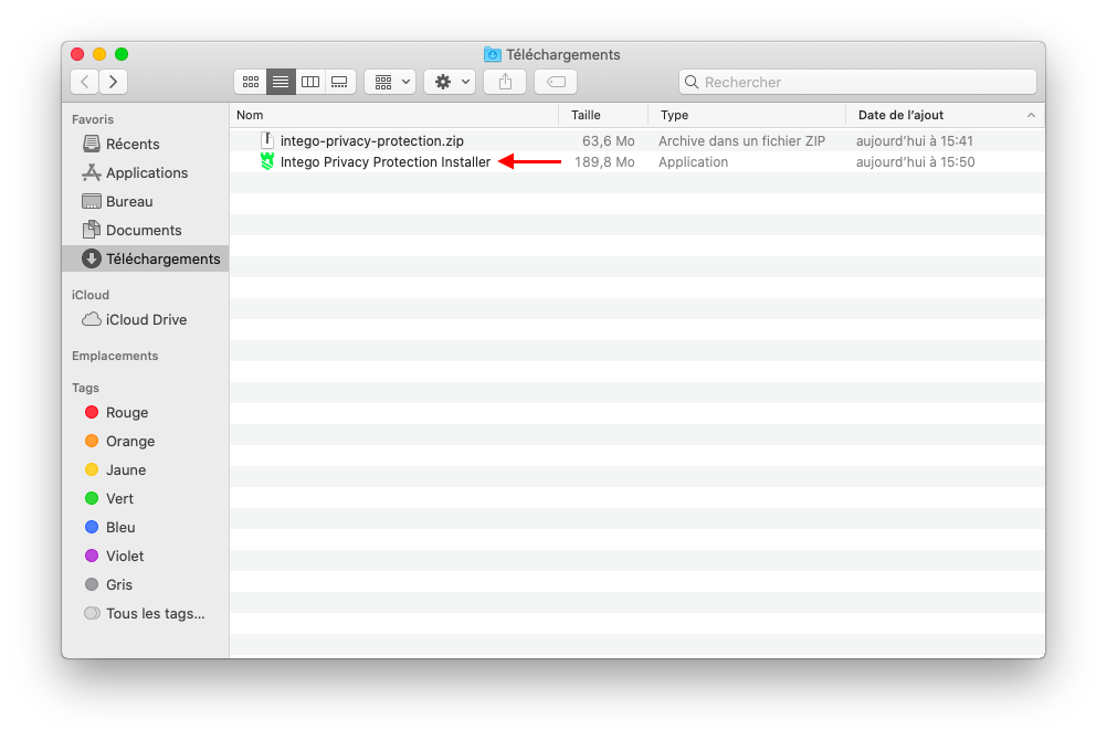 Finder > Téléchargements > Intego Privacy Protection Installer