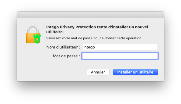 Intego Privacy Protection tente d'installer un nouvel utilitaire > Installer un utilitaire