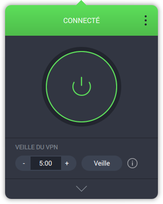 Affichage par défaut > Paramètres rapides > Veille du VPN - Connecté