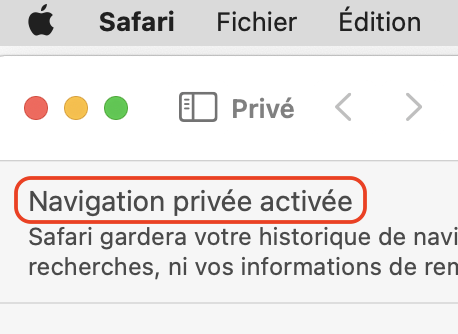 Safari : Navigation privée activée