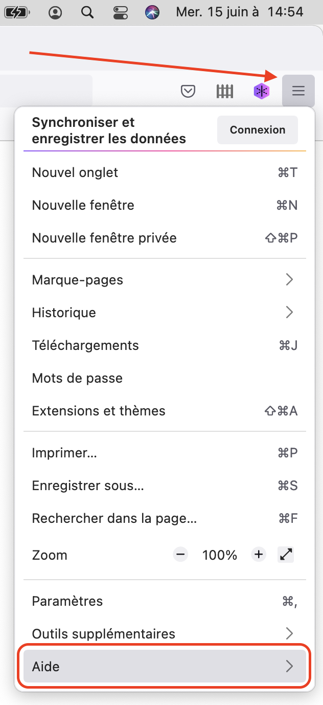 Firefox : menu > Aide