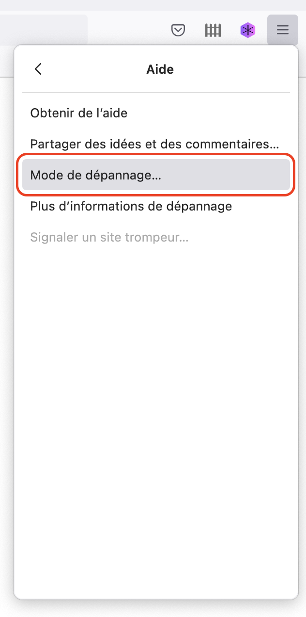 Firefox : menu > Aide > Mode de dépannage…