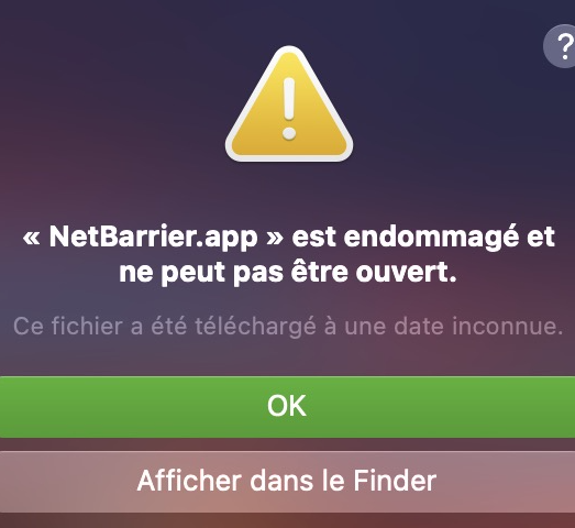 « NetBarrier.app » est endommagé et ne peut être ouvert.