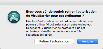 VirusBarrier > Retirer l'autorisation